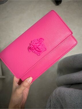 Versace Pink Pebbled Leather Medusa Clutch